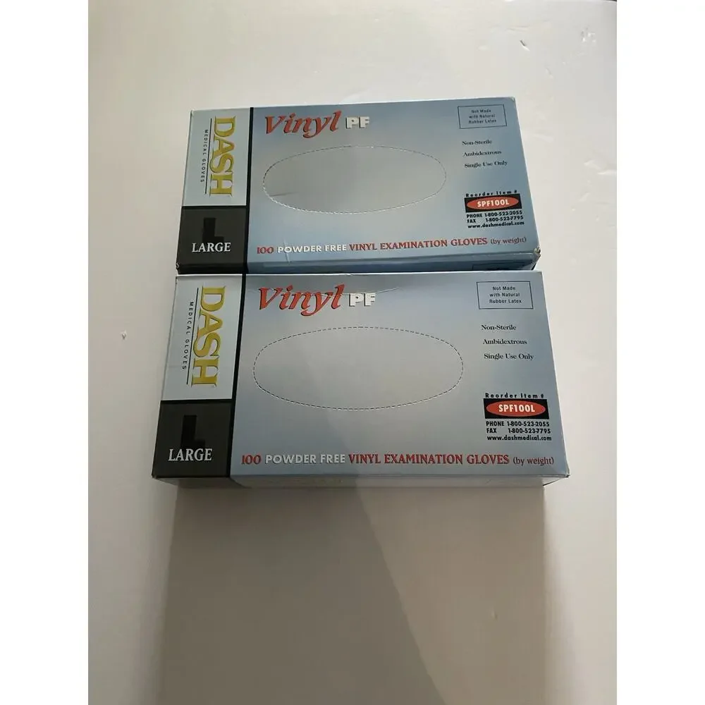 Dash Vinyl PF Medical Gloves Latex Free Powder Free 100 Count Size L Pack Of 2